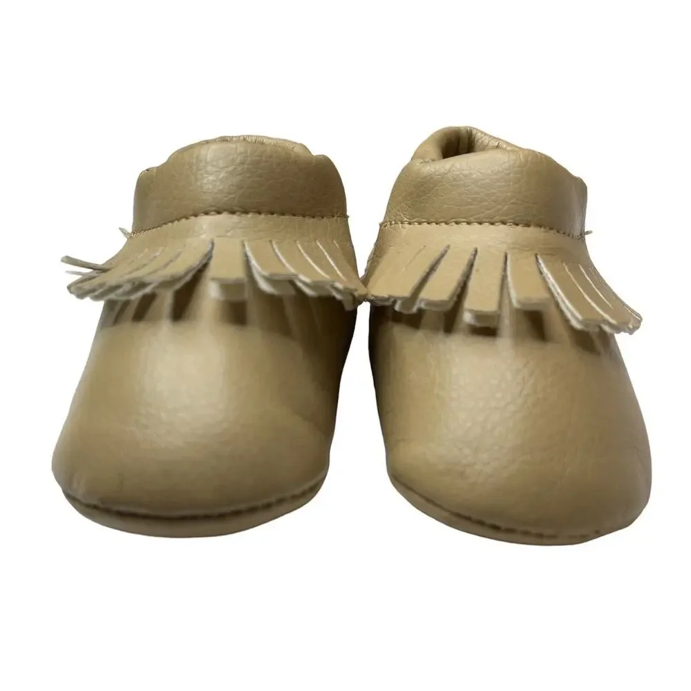 Baby Toddler Infant Girls Size 3 Tan Slip-On Moccasins Crib Shoe Soft Soles Mocs